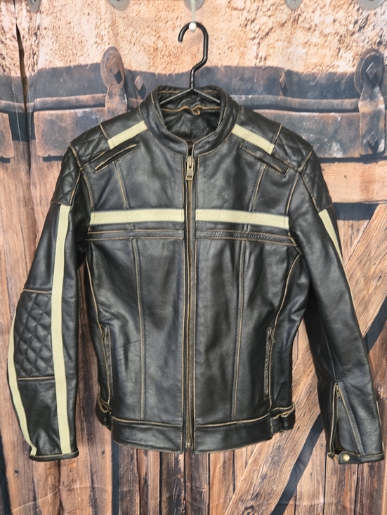 Element Jackets & Blazers - Element DK Brown/Black Leather Jacket with Cream Stripes